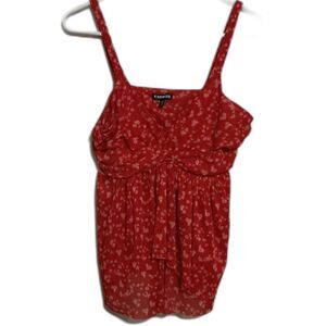 Express Red Floral Camisole Top Med White leaf pattern Sheer fabric Babydoll